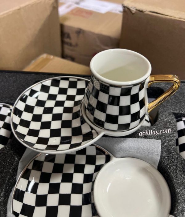 فنجان و نعلبکی قهوه خوری شطرنجی